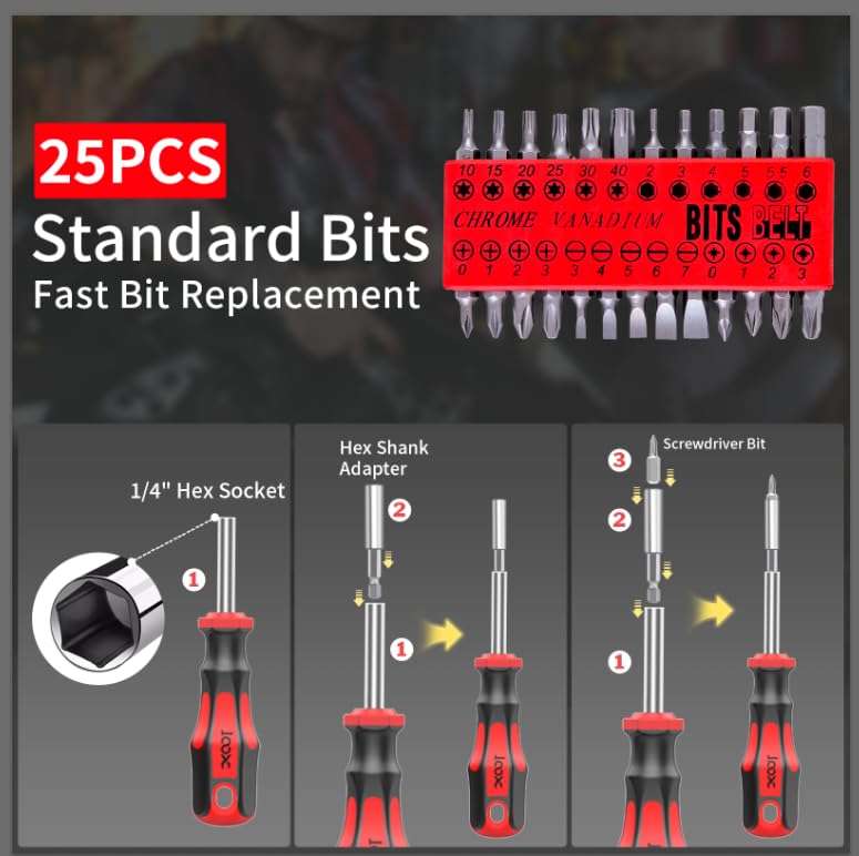 XOOL 42PCS Magnetic Screwdriver Set with Case, Torx Phillips Flat Hex Pozi Non-Slip Magnetic Tips Screwdriver Set - Image 5